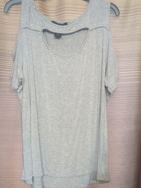 Ashley Stewart Light Gray Studded Cold-Shoulder Tunic